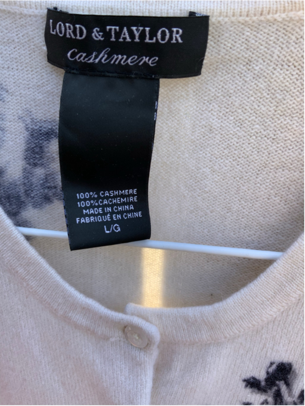 Lord & Taylor 100% Cashmere Black & White Floral Cardigan Sweater - Picture 5 of 6